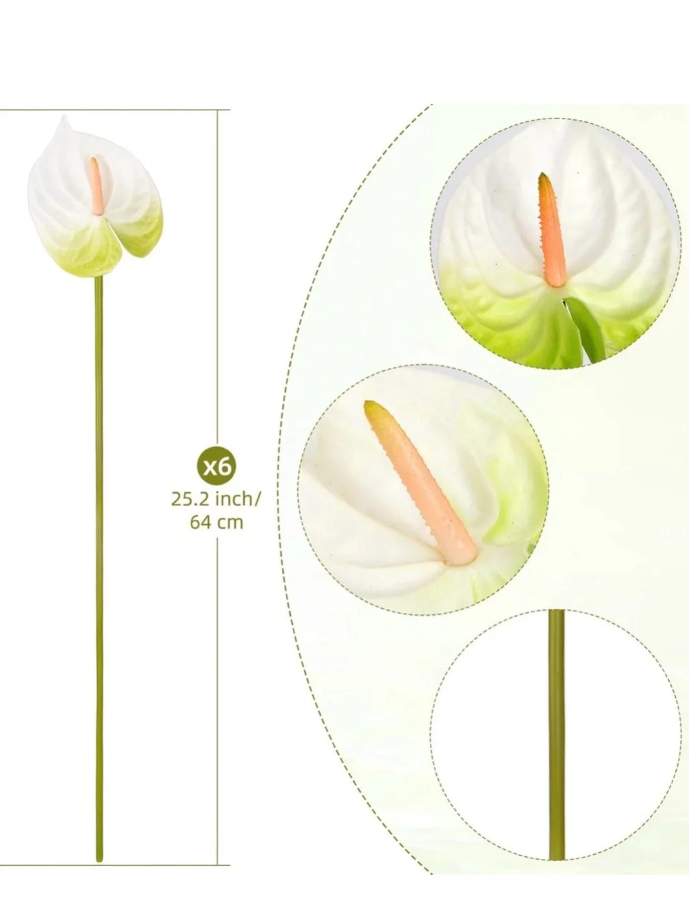 NIB Anthurium Faux Florals Real Touch 6 Pcs White,Centerpiece,Bouquet,Vase